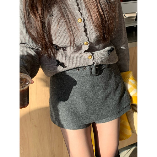 米米子微胖大码胖mm“南韩腿精”小香风百搭灰色毛呢裙裤短裙秋冬