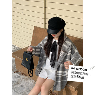 两色条纹针织开衫 20点新品 米米子11 外套