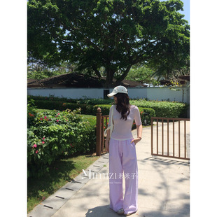 时尚 米米子微胖大码 胖mm 宅女日常 春 风中高腰超舒服条纹阔腿裤