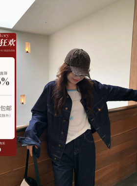 米米子微胖大码胖mm“牛仔俱乐部”韩系牛仔外套长裤半裙三件套秋