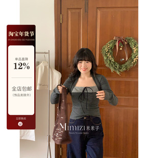 米米子微胖大码胖mm“美留outfit”休闲修身波点长袖假两件上衣冬