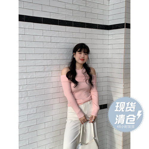 现货米米子微胖大码胖mm 少女元气显瘦套头圆领气质长袖针织上衣