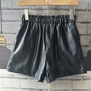 日洗原单柔软有内衬阔腿百搭pu皮短裤 长36 76臀围98裤 腰围66