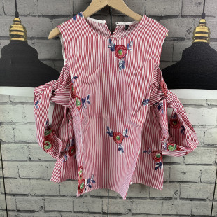 女绑带装 宽松圆通背心衬衫 饰D711 女A版 花朵刺绣竖条纹背心衬衫