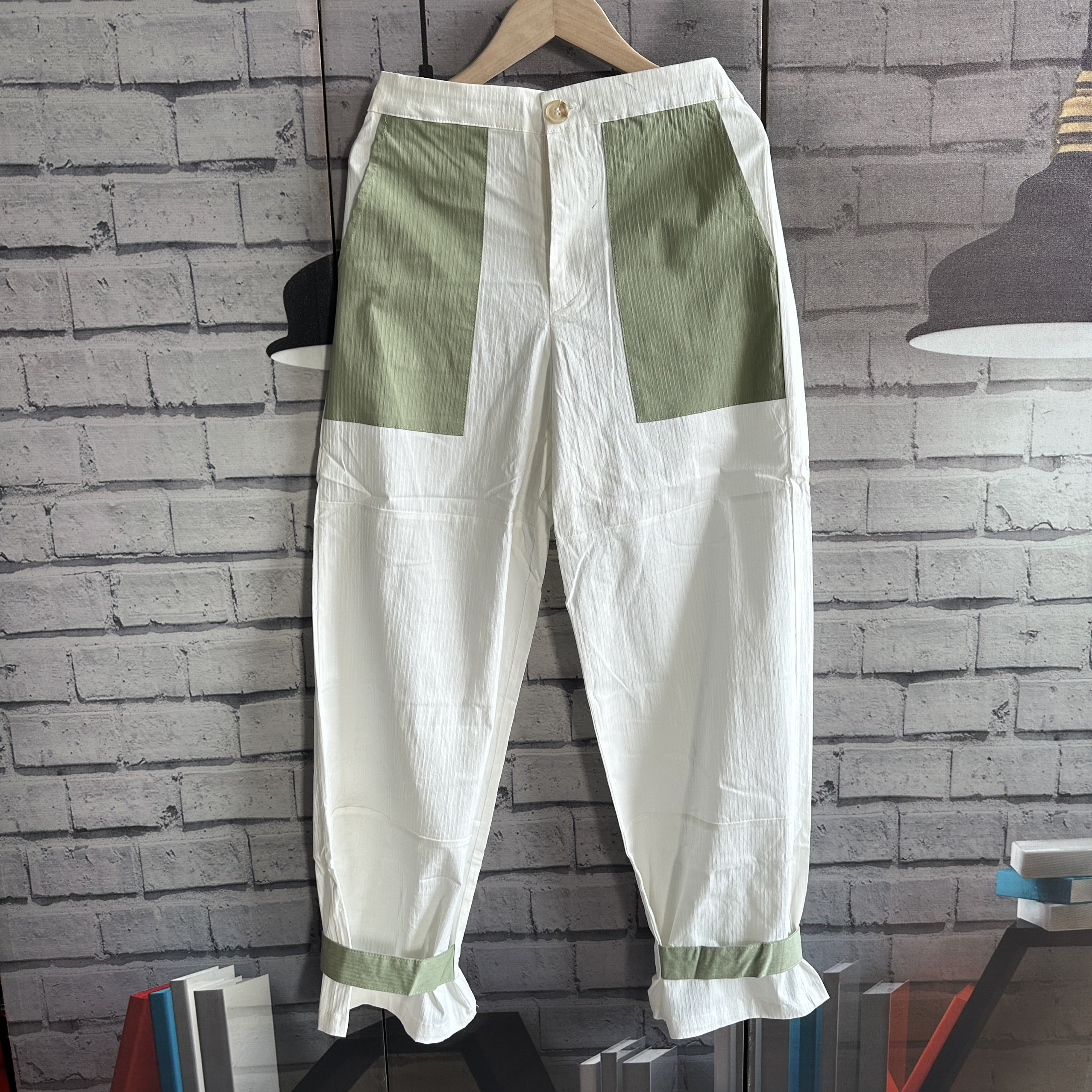 腰围68-88臀围96-108裤长96有弹力春季拼色休闲裤子女D321