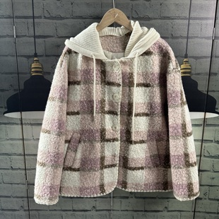牌子的原单高货宽松毛呢棉衣连帽（可脱卸）时尚甜美外套大衣女
