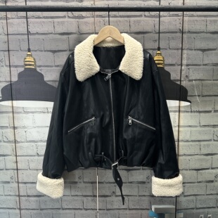 机车服宽松短款小个子女装羽绒服毛领可脱卸皮衣短款羽绒外套C162