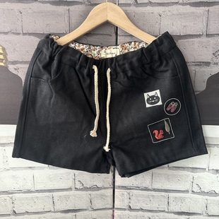 毛呢松紧腰短裤 长33有内衬刺绣 女I321 80臀围96裤 腰围68