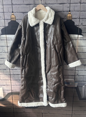 胸围118衣长104pu皮加绒长款大衣女黑色