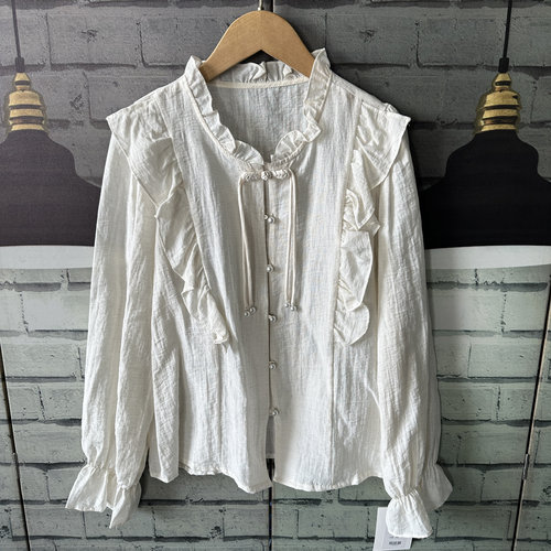 国风新中式盘扣衬衫女春季新款丝麻质感衬衫开衫女E622