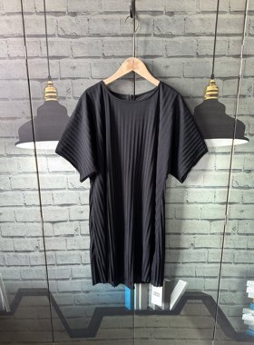 胸围112衣长83 简约百搭黑色百褶蝙蝠夏季裙子女A版有弹力D901