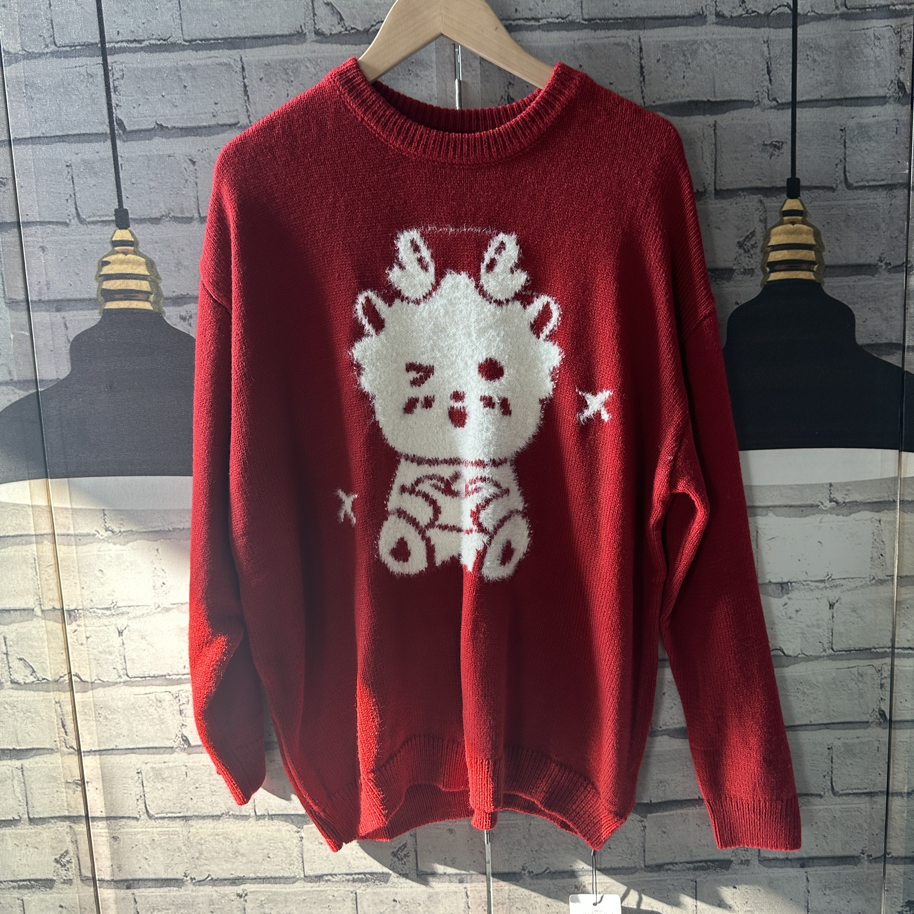 胸围112衣长66款松套头圣诞红毛衣女