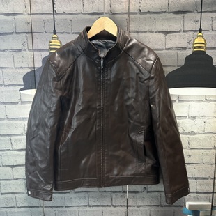 男装立领小个子瘦人皮衣外套有内衬加绒夹克袖子夹棉外套505