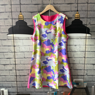 胸围84腰围74衣长80小个子女装 迷彩背心裙E411