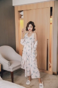 Mian lụa trung niên không tay nightdress nữ mùa hè mẹ cotton lụa rayon có thể được đeo bên ngoài kích thước lớn lỏng mang thai ăn mặc đồ ngủ pijama