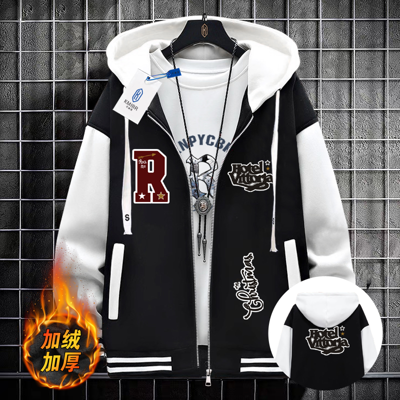 加绒加厚棒球服秋冬款外套男孩初高中学生帅气夹克青少年大童男装