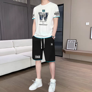 胖子短袖 套装 男夏季 加肥加大t恤男青少年休闲运动两件套衣服T 短裤