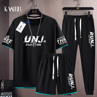 2026新款 搭配帅气休闲运动T恤穿搭学生潮流套装 短袖 男装 短裤 夏季