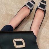 女鞋 新娘 粗跟中跟婚鞋 水钻方扣单鞋 女小高跟方跟方头平底20秋款