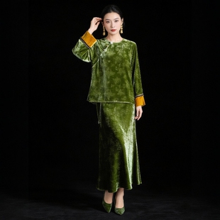 华韵风华·金丝绒套装长袖上衣长半裙马甲新中式国风女上衣高级感
