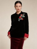 华韵风华华·真丝丝绒重工订珠立领新中式 国风女上衣宽松套头衫