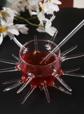 创意海胆鸡尾酒杯玻璃杯带吸管杯刺杯酒吧调酒杯尖杯鸡尾酒杯