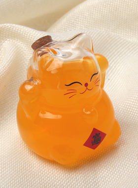 可爱招财猫玻璃蜂蜜瓶摆件