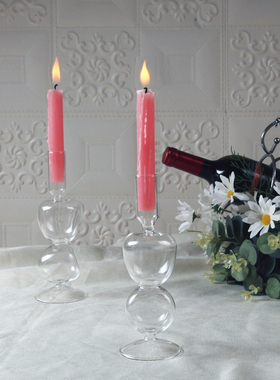 透明玻璃几何造型烛台家居装饰餐桌浪漫氛围蜡烛台摆件
