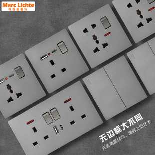 香港澳门家用开关86型灰色13A英式插座充电USB英标方脚三孔面板