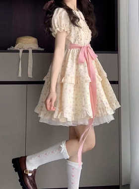 法式碎花连衣裙甜美娃娃领女夏季短袖袖小个子奶乖公主裙蓬蓬裙子