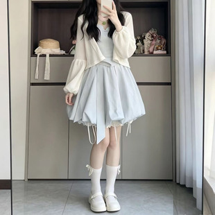 法式甜美高级设计收腰吊带连衣裙女生防晒罩开衫蓬蓬裙夏季两件套