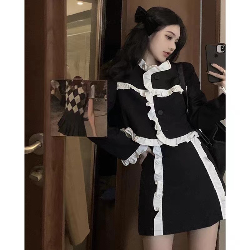 小香风短款西装外套2024新款女秋学生设计感炸街A字半身裙两件套,女装/女士精品,时尚套装,淘宝优惠券,粉丝福利购,淘宝优惠卷