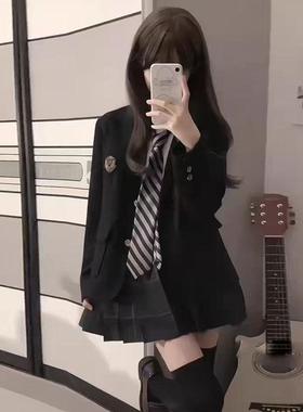 原创JK制服西装外套女校供感日系三粒扣秋冬季学院风黑色西服上衣