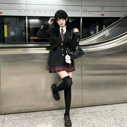 日系原创正版jk服西装外套女秋冬季校供感收腰西服jk格裙叠穿套装