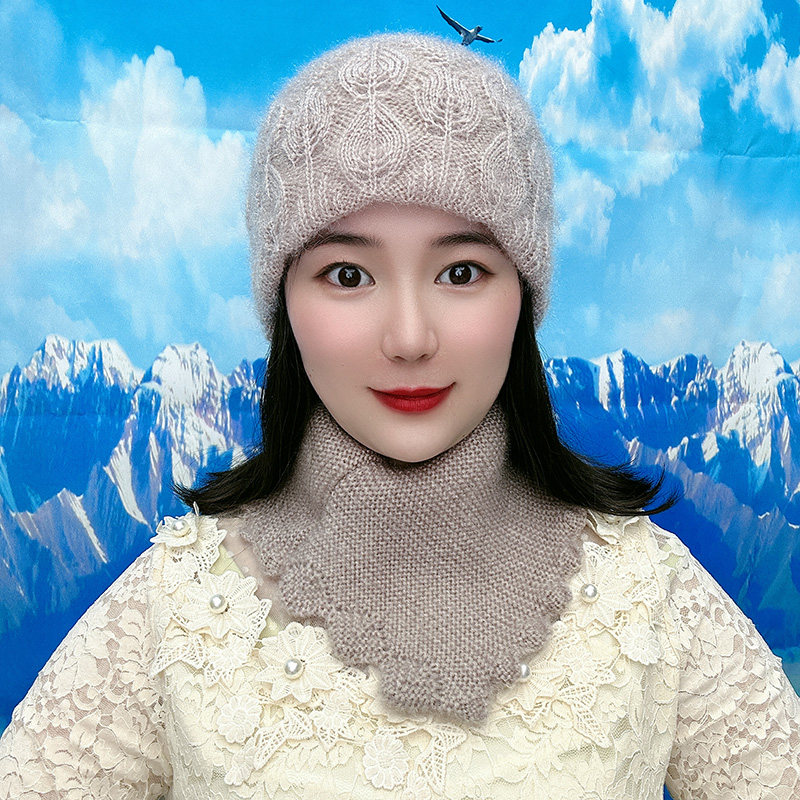新款女士堆堆帽两件套帽子角巾围脖围巾松鼠绒秋冬天保暖毛线帽子