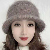 2025秋冬季 冬天保暖百搭 毛线帽时尚 女士新款 帽子针织松鼠绒帽檐款