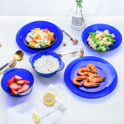 进口duralex钢化玻璃杯碗盘餐具组合汤碗碟子耐热彩色水杯汤盘碗