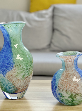 手工炫彩厚重琉璃花瓶摆件创意轻奢玫瑰装饰客厅书房卧室摆设玄