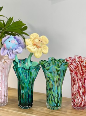 简约炫彩鲜亮手工玻璃原色料白菜口百搭餐厅卧室铃兰花瓶摆件