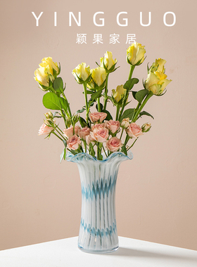 中古水滴口琉璃花瓶玻璃鲜花家居摆件水培容器礼物装饰品工艺品