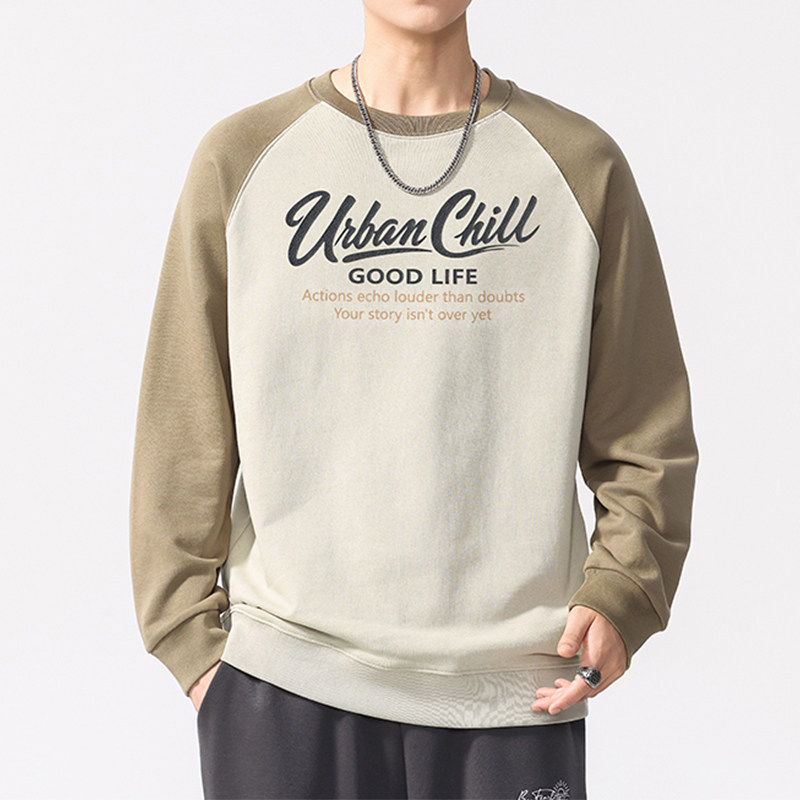 宸轩大码男装休闲拼色圆领卫衣加肥加大胖子宽松肥佬流行套头上衣