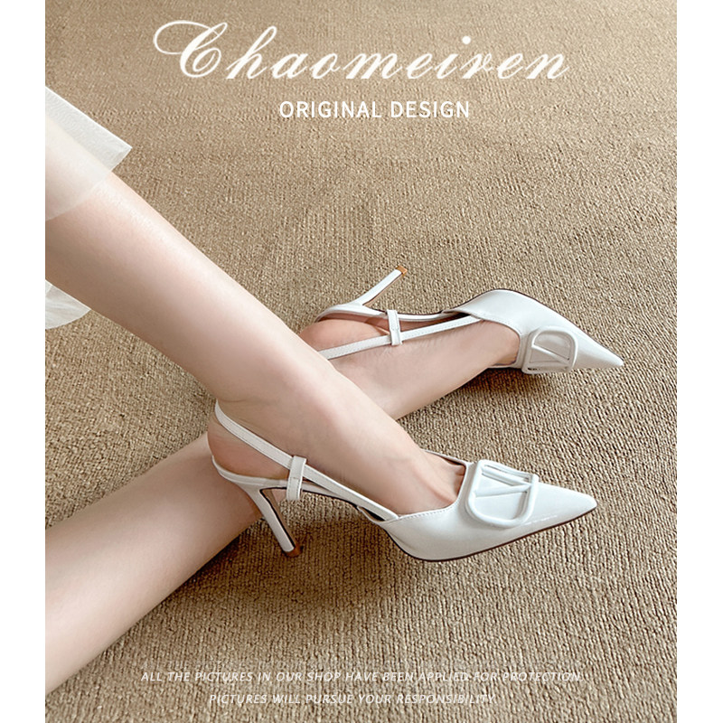 潮美人2025年新款夏季百搭低跟气质单鞋后空细跟包头凉鞋女高跟鞋