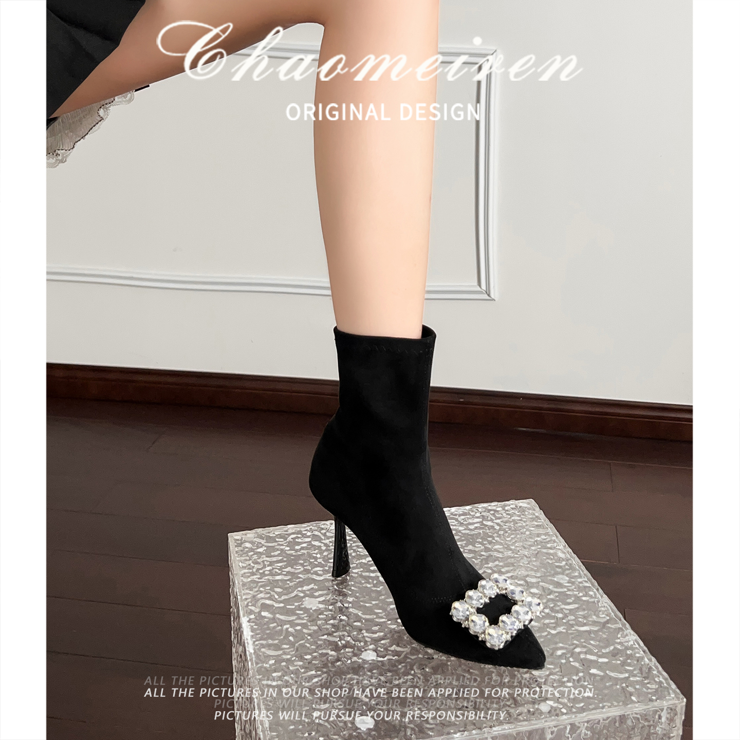 法式尖头高跟瘦瘦靴女