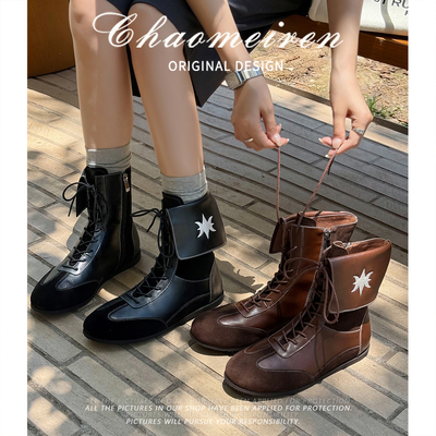 翻折系带冬季英伦废土风平底保暖