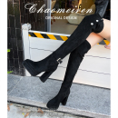 过膝长靴女2025新款秋冬圆头粗跟高跟长筒瘦瘦靴防水台显瘦时装靴