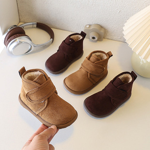 男童简约魔术贴保暖雪地靴宝宝软底短靴子 新款 儿童棉鞋 2025冬季