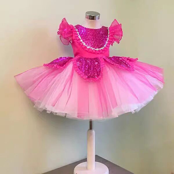 新款儿童蓬蓬裙演出服亮片纱裙可爱幼儿表演服女童现代舞公主礼服