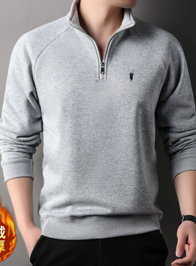 【奥莱品牌折扣】保罗卫衣男士半拉链冬款加绒加厚立领马标打底衫