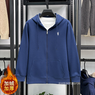 【奥莱品牌折扣】保罗开衫连帽纯棉卫衣男士秋冬加绒加厚拉链外套