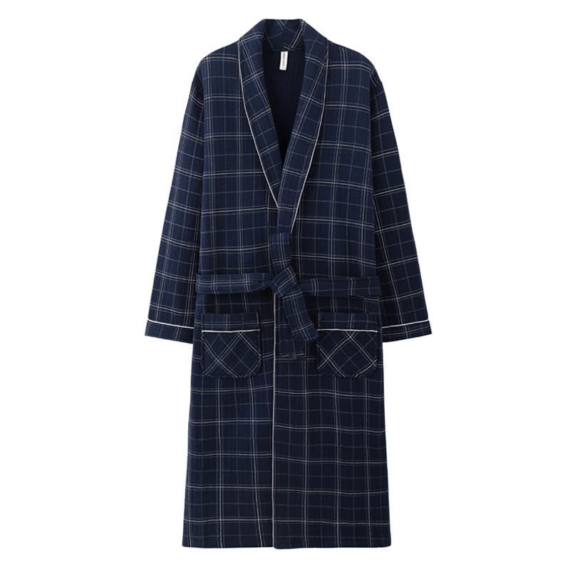 抗菌防螨空气棉男全棉睡袍秋冬季薄棉夹层中厚款100纯棉浴袍秋款